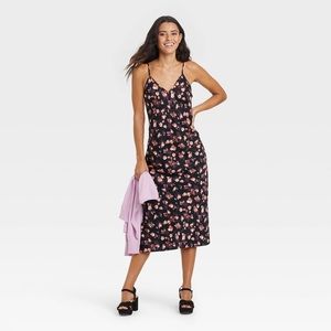 NWT floral black midi slip dress